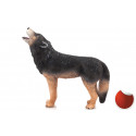 Figura realista de lobo aullador con detalles de alta calidad para decoración y coleccionistas.