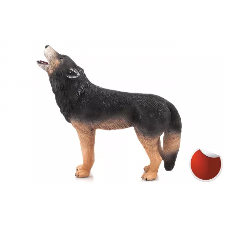 Figura realista de lobo aullador con detalles de alta calidad para decoración y coleccionistas.