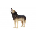 Figura realista de lobo aullador con detalles de alta calidad para decoración y coleccionistas.