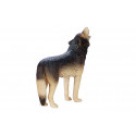Figura realista de lobo aullador con detalles de alta calidad para decoración y coleccionistas.