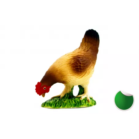 Figura decorativa de gallina comiendo con diseño detallado y estilo rústico para el hogar.