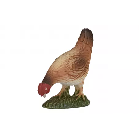 Figura decorativa de gallina comiendo con diseño detallado y estilo rústico para el hogar.
