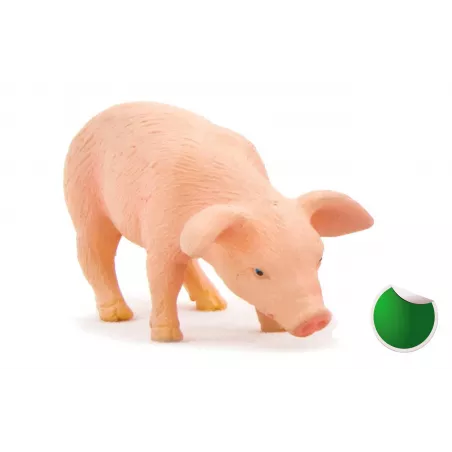 Figura decorativa de cerdito comiendo para decoración de estanterías y escritorios.