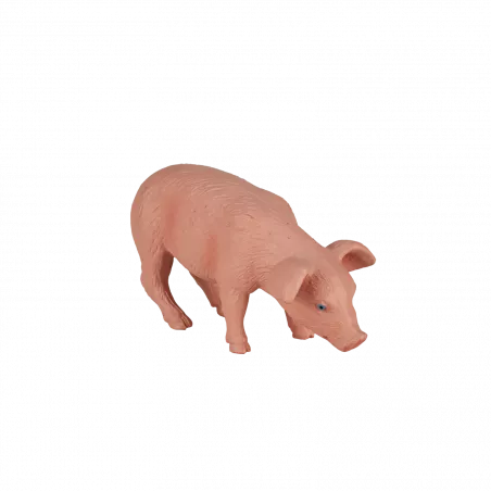 Figura decorativa de cerdito comiendo para decoración de estanterías y escritorios.