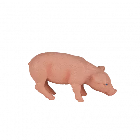 Figura decorativa de cerdito comiendo para decoración de estanterías y escritorios.