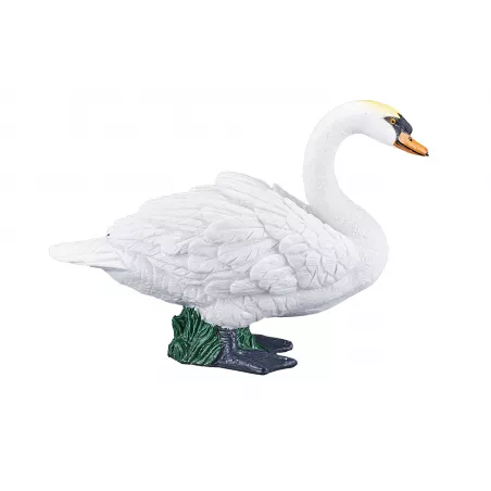 Figura decorativa detallada de cisne mudo en postura serena para decoración de hogar.