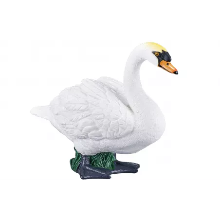 Figura decorativa detallada de cisne mudo en postura serena para decoración de hogar.