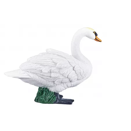 Figura decorativa detallada de cisne mudo en postura serena para decoración de hogar.