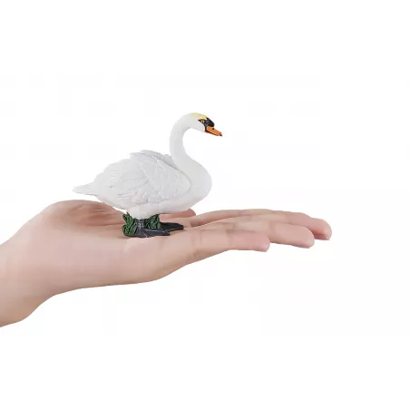 Figura decorativa detallada de cisne mudo en postura serena para decoración de hogar.