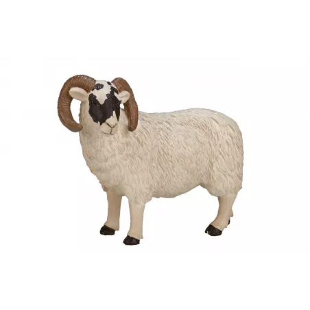 Figura decorativa de carnero de cabeza negra artesanal con acabado rústico y detallado.