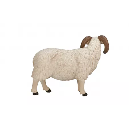 Figura decorativa de carnero de cabeza negra artesanal con acabado rústico y detallado.