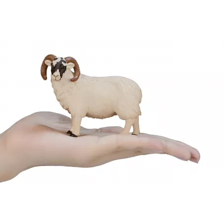 Figura decorativa de carnero de cabeza negra artesanal con acabado rústico y detallado.