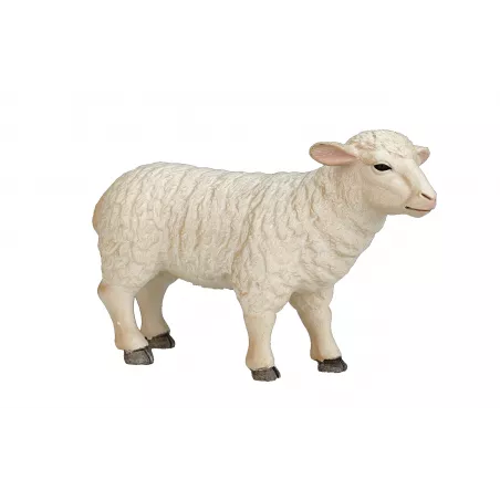 Figura de oveja realista y detallada de 8x5x3 cm para juego infantil o decoración de granja.