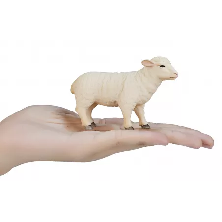 Figura de oveja realista y detallada de 8x5x3 cm para juego infantil o decoración de granja.