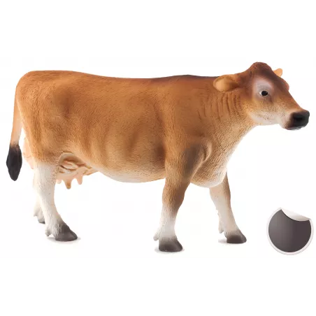 Figura detallada de vaca Jersey de 14x7x4 cm para decoración del hogar y coleccionistas.