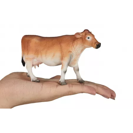 Figura detallada de vaca Jersey de 14x7x4 cm para decoración del hogar y coleccionistas.