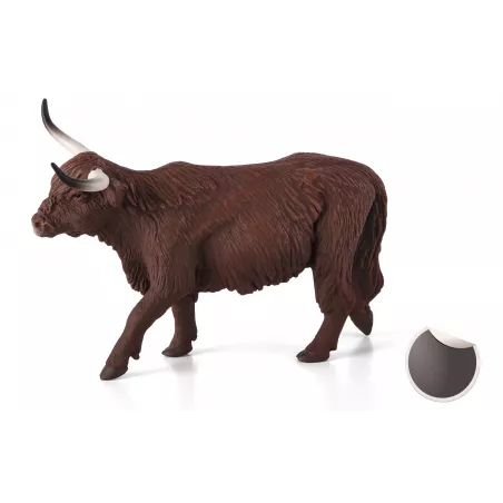 Figura decorativa de vaca Highland de la marca Mojo con detalles realistas para decoración rústica del hogar.