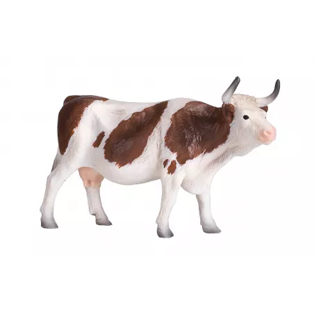 Figura realista de vaca Simmental detallada para coleccionistas y maquetas de granjas.