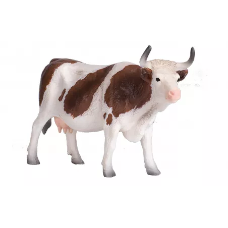 Figura realista de vaca Simmental detallada para coleccionistas y maquetas de granjas.