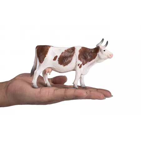 Figura realista de vaca Simmental detallada para coleccionistas y maquetas de granjas.
