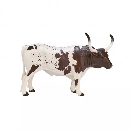 Figura detallada de toro Texas Longhorn con cuernos largos y acabado realista.