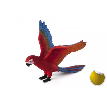 Loro decorativo de estilo tropical y diseño realista para estantería o mesa.