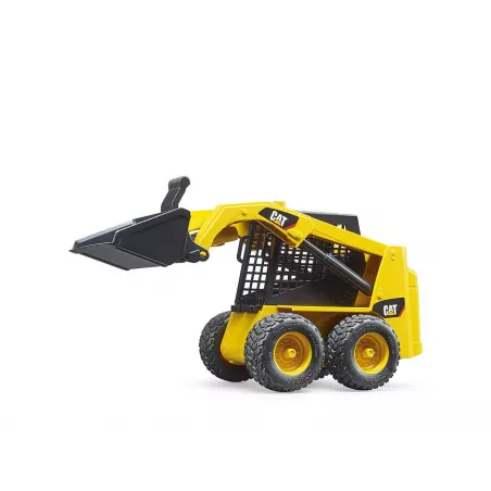 Cargadora compacta CAT de juguete a escala 1:16 con pala frontal móvil y neumáticos perfilados.