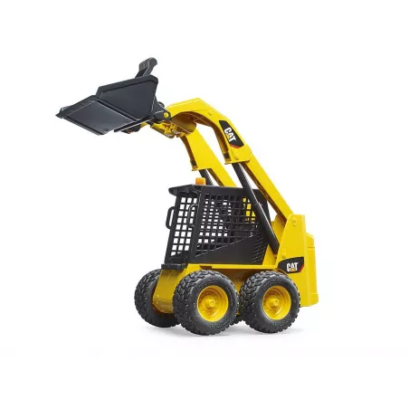 Cargadora compacta CAT de juguete a escala 1:16 con pala frontal móvil y neumáticos perfilados.