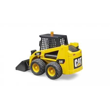 Cargadora compacta CAT de juguete a escala 1:16 con pala frontal móvil y neumáticos perfilados.