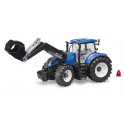 Tractor de juguete New Holland T7.315 de Bruder a escala 1:16 con pala cargadora frontal.