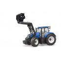 Tractor de juguete New Holland T7.315 de Bruder a escala 1:16 con pala cargadora frontal.