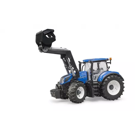 Tractor de juguete New Holland T7.315 de Bruder a escala 1:16 con pala cargadora frontal.