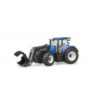 Tractor de juguete New Holland T7.315 de Bruder a escala 1:16 con pala cargadora frontal.