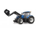 Tractor de juguete New Holland T7.315 de Bruder a escala 1:16 con pala cargadora frontal.