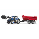 Tractor de juguete New Holland T7.315 de Bruder a escala 1:16 con pala cargadora frontal.