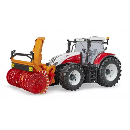 Tractor de juguete Steyr 6300 Terrus CVT de Bruder a escala 1:16 con capó y puertas practicables.