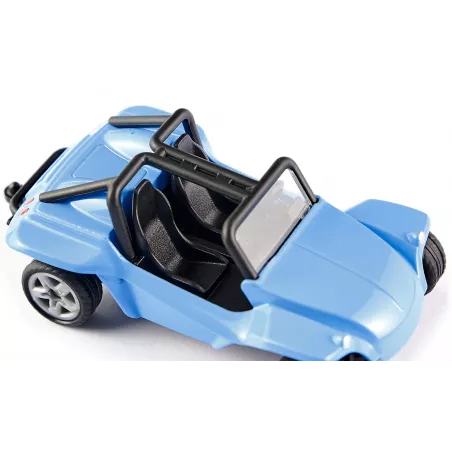 Buggy de juguete miniatura fabricado en metal y plástico resistente con enganche para acoplamiento.
