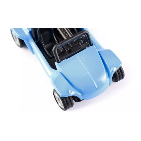 Buggy de juguete miniatura fabricado en metal y plástico resistente con enganche para acoplamiento.