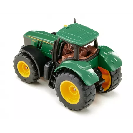 Tractor de juguete John Deere 6250R en miniatura de metal y plástico con acoplamiento.