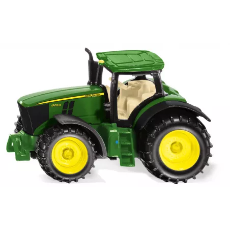 Tractor de juguete John Deere 6250R en miniatura de metal y plástico con acoplamiento.
