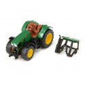 Tractor de juguete John Deere 6250R en miniatura de metal y plástico con acoplamiento.