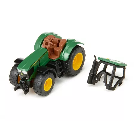 Tractor de juguete John Deere 6250R en miniatura de metal y plástico con acoplamiento.