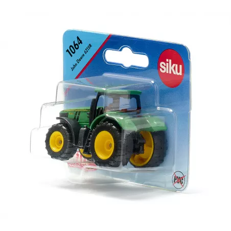 Tractor de juguete John Deere 6250R en miniatura de metal y plástico con acoplamiento.