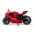 Moto de juguete Ducati Panigale 1299 a escala, fabricada en metal y plástico detallado.