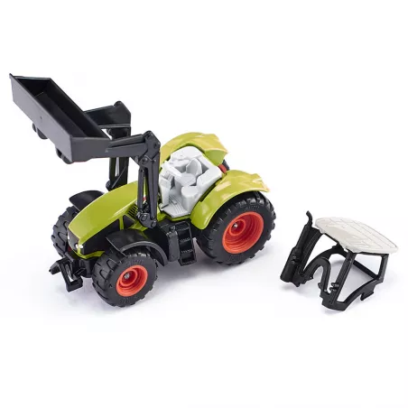Tractor de juguete Claas Axion con pala cargadora delantera de metal y plástico resistente.