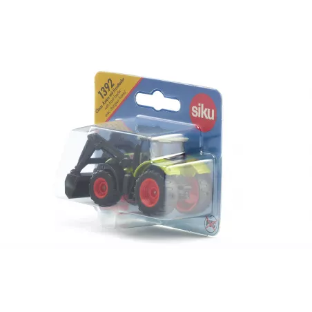 Tractor de juguete Claas Axion con pala cargadora delantera de metal y plástico resistente.