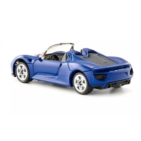 Coche miniatura Porsche 918 Spyder plateado a escala 1:87 de SIKU con carrocería metálica