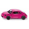 Coche de juguete VW Escarabajo rosa con pegatinas de flores de colores y puertas que se abren.