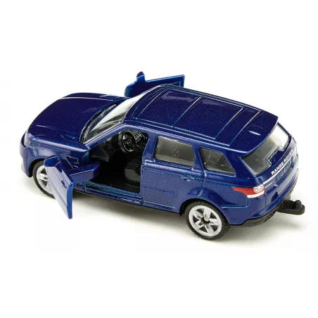 Coche de juguete Range Rover de metal con puertas abatibles y enganche de remolque.