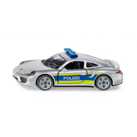 Coche de policía de juguete Porsche 911 de metal y plástico con puertas que se abren.
